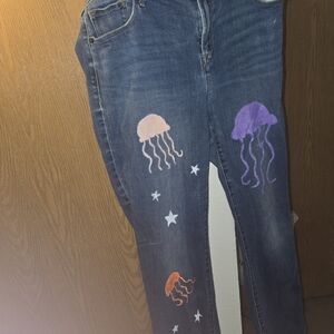 One Of A Kind Jellyfish Painted Jeans